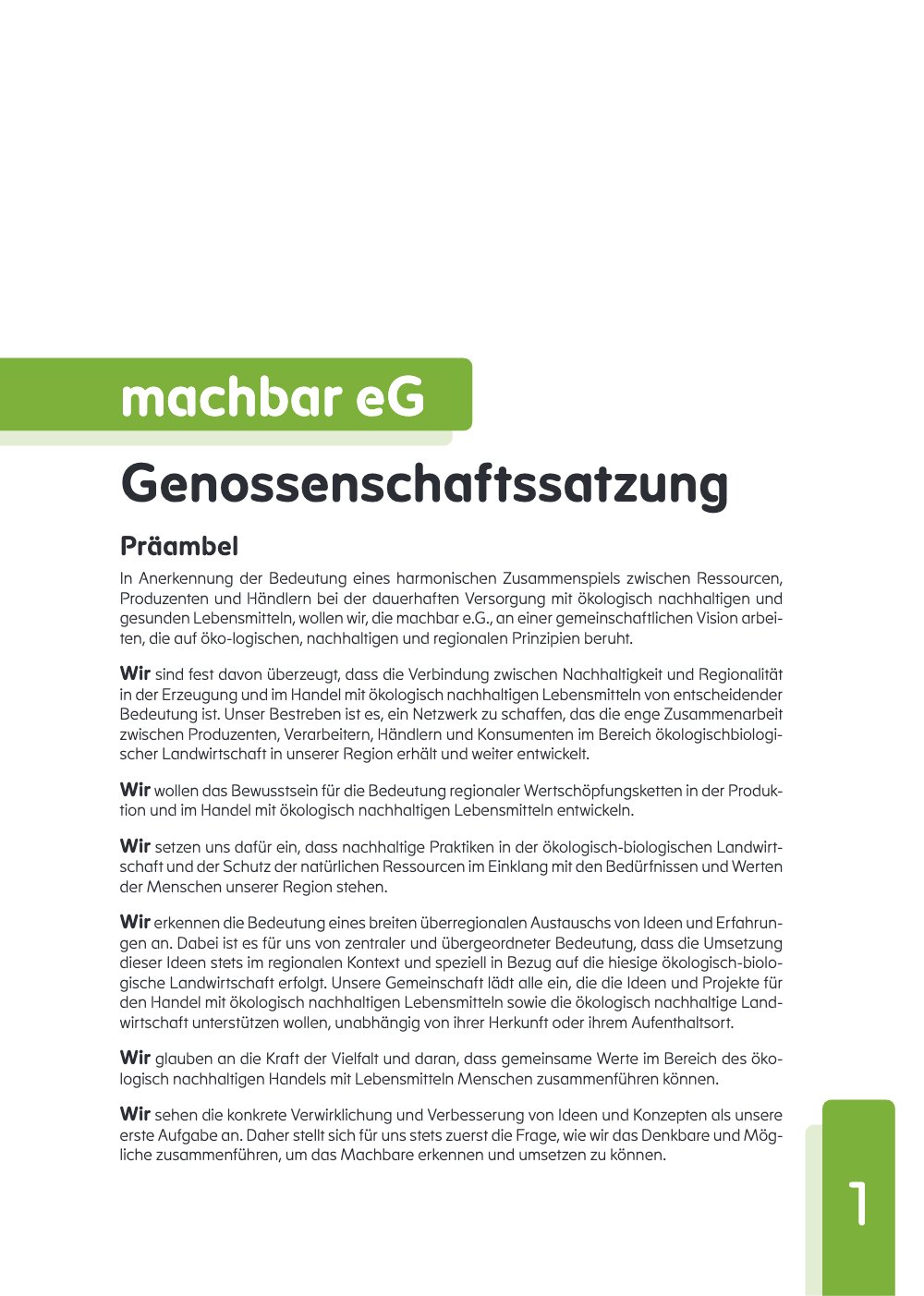 Vorschau Genossenschaftssatzung machbar eG, Seite 1